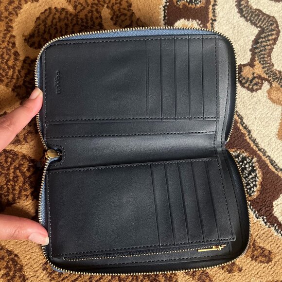 COACH Blue Medium Zip Around Wallet With Cherry Print - Picture 2 of 3